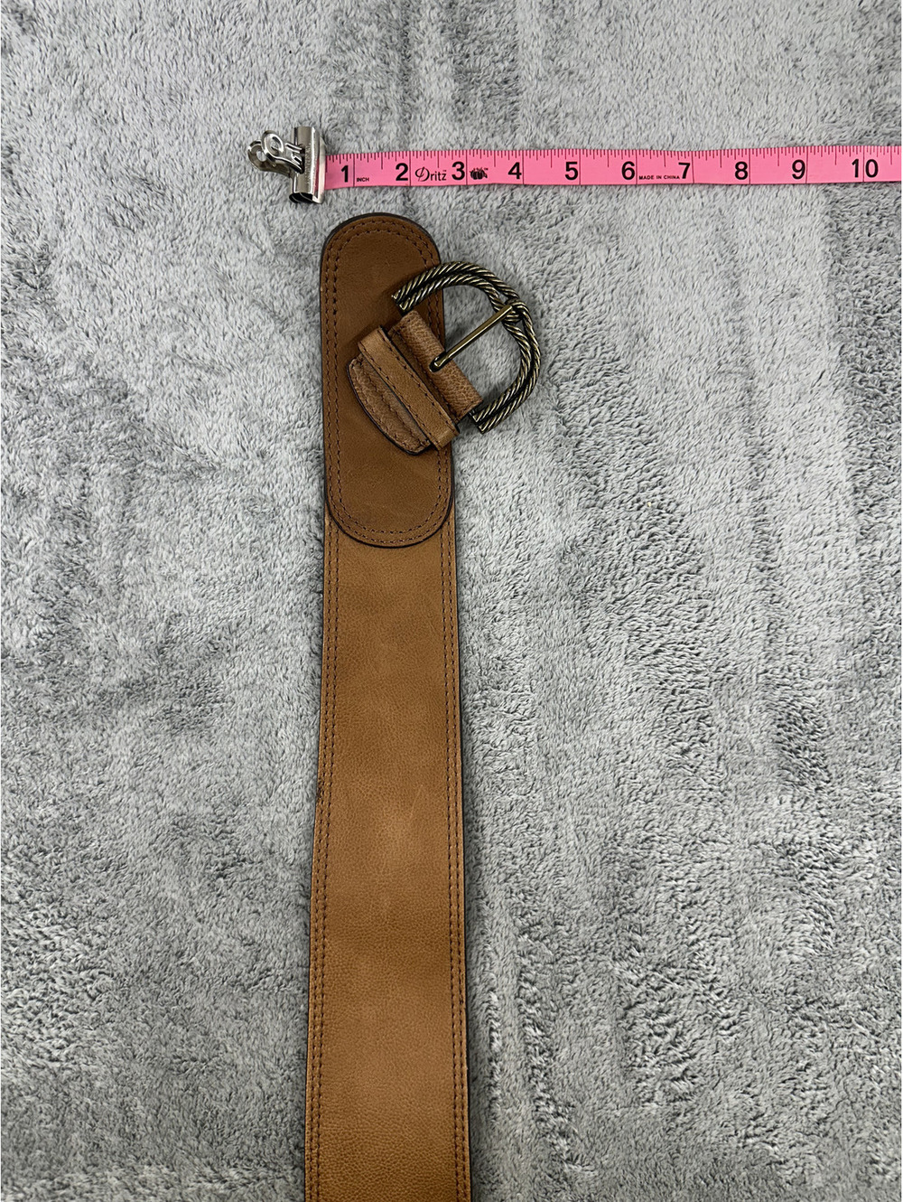 Chico's Wide Tan Leather Belt with Antique Brass Buckle - Picture 4 of 6